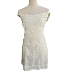 Free People Eyelet Cream Off-Shoulder Mini Dress With Pockets Size XL NWT